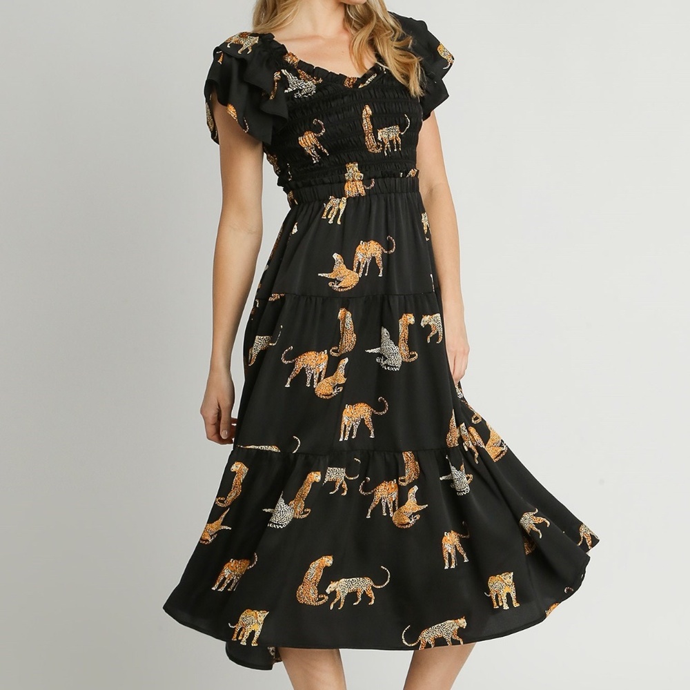 NWT Animal Print Leopard Midi Dress - Picture 1 of 5